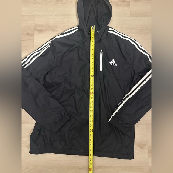 ADIDAS Black w/White Trim Men’s XL Nylon Fully Lined Hooded Windbreaker Jacket - Picture 11 of 12
